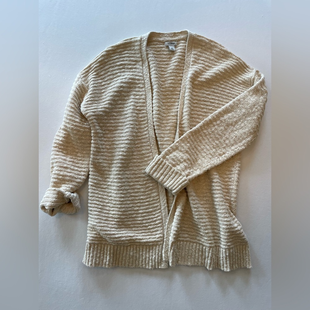 L.L. Bean 100% cotton Cream cozy slub Knit Cardigan size S